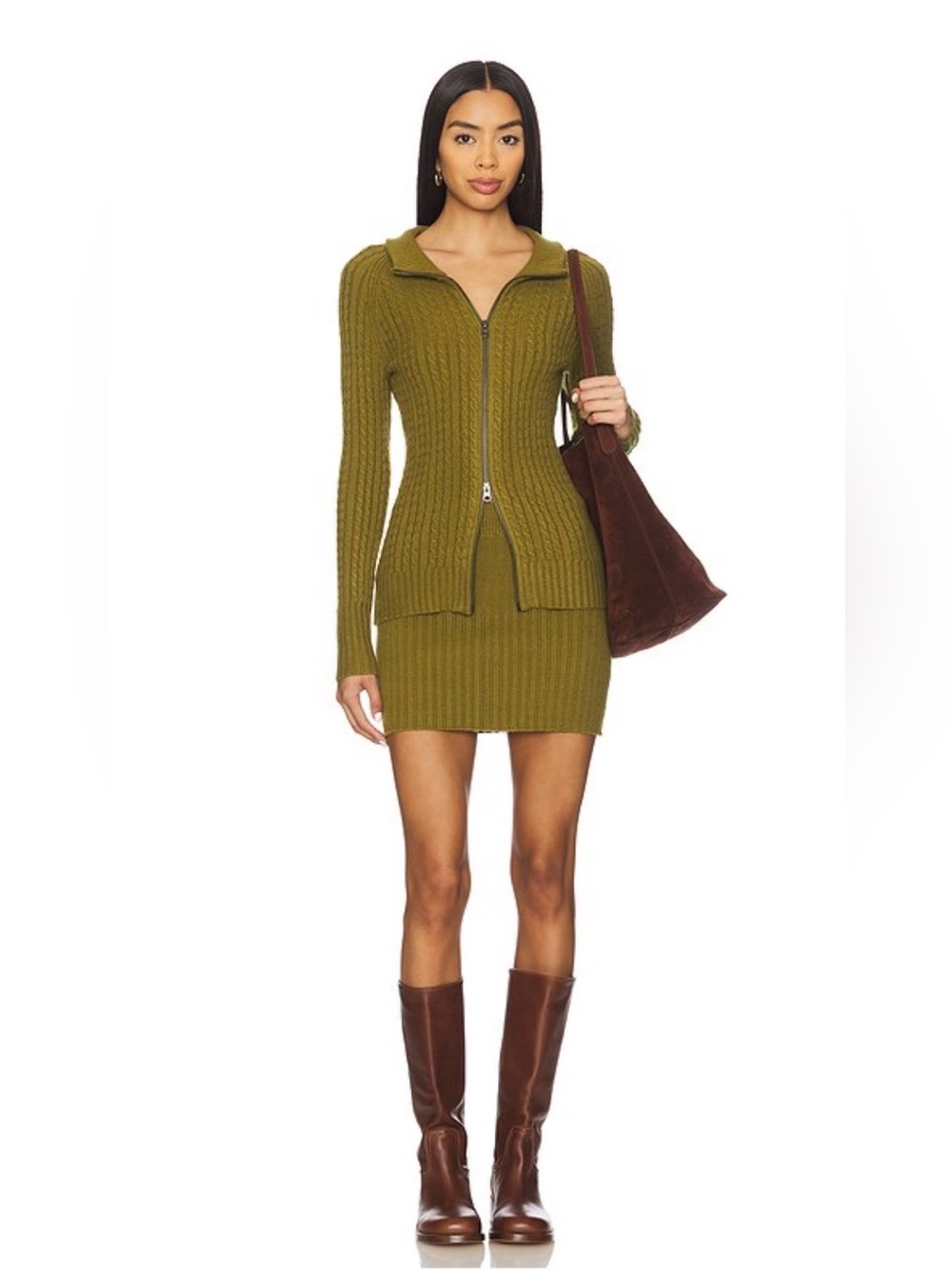 Free People Olive  mini skirt and Zip Sweater
